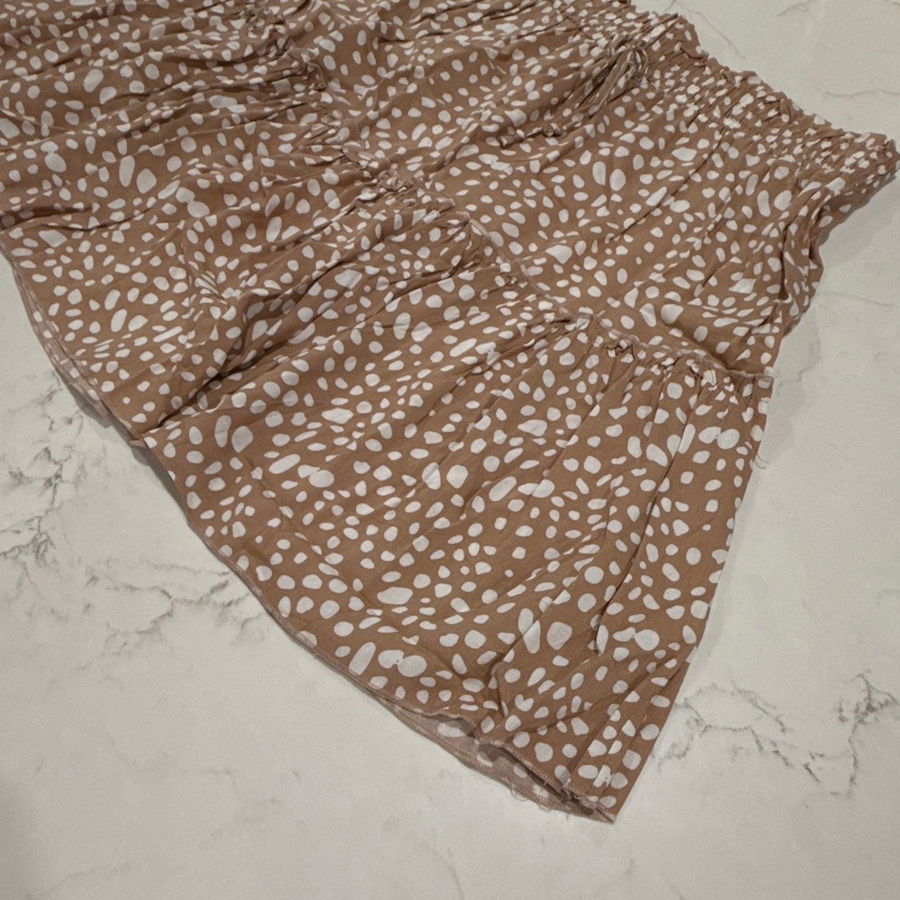Ally Brown & White Animal Print Mini Skirt L Elastic Waist Drawstring Ruffle - Picture 2 of 7